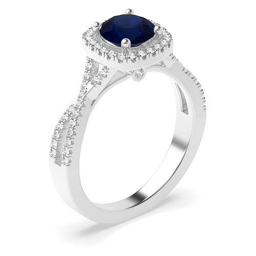 4 Prong Round Crossover shoulder Blue Sapphire Engagement Rings