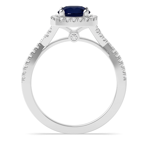 4 Prong Round Crossover shoulder Blue Sapphire Engagement Rings