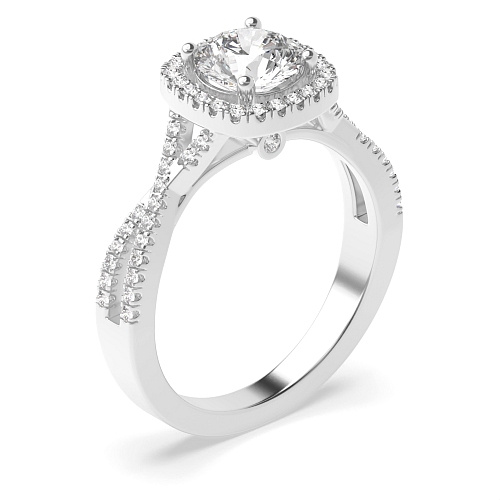 4 Prong Round Crossover shoulder Side Stone Engagement Rings