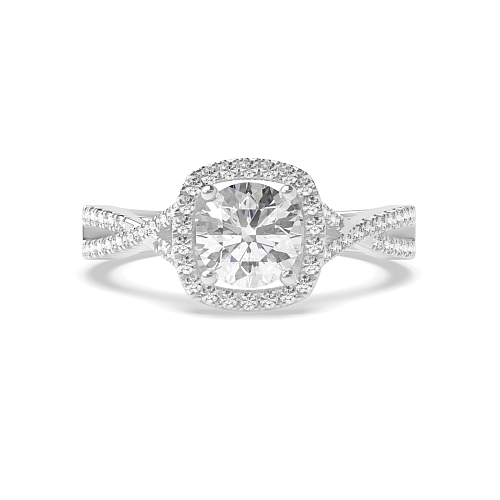 4 Prong Round Crossover shoulder Side Stone Engagement Rings