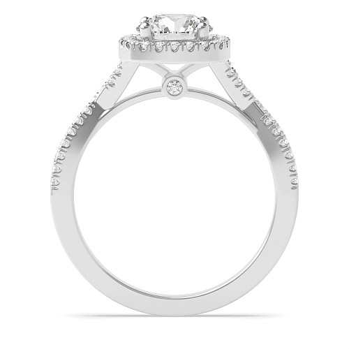 4 Prong Round Crossover shoulder Side Stone Engagement Rings