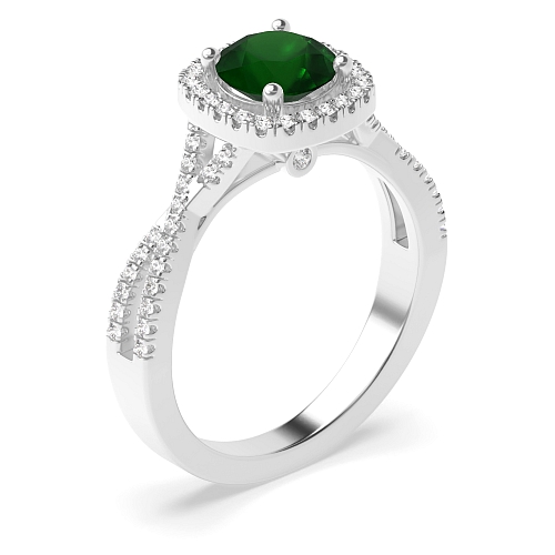 4 Prong Round Crossover shoulder Emerald Engagement Rings