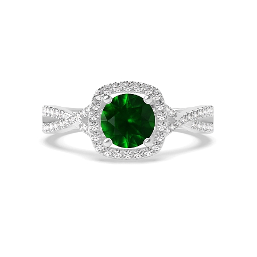 4 Prong Round Crossover shoulder Emerald Engagement Rings