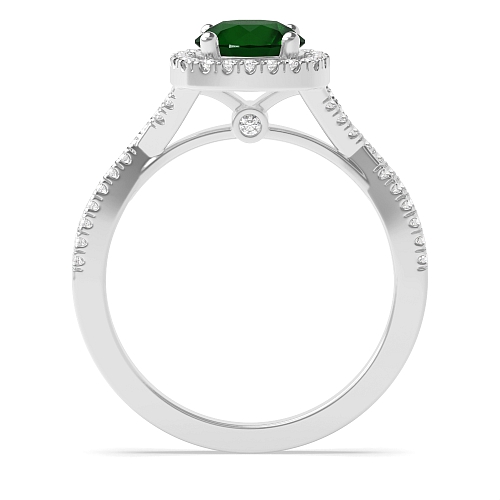 4 Prong Round Crossover shoulder Emerald Engagement Rings