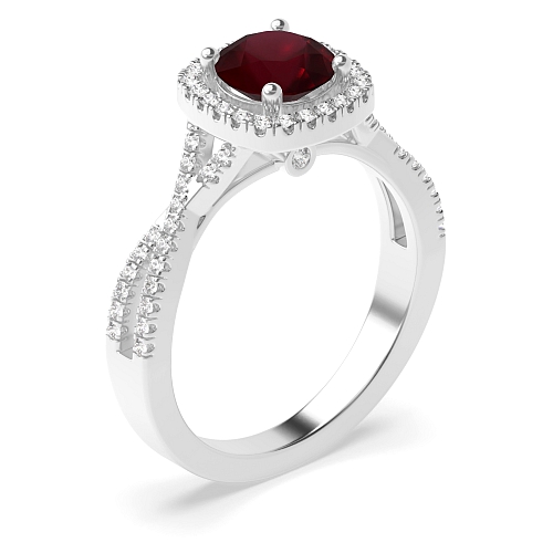 4 Prong Round Crossover shoulder Ruby Engagement Rings