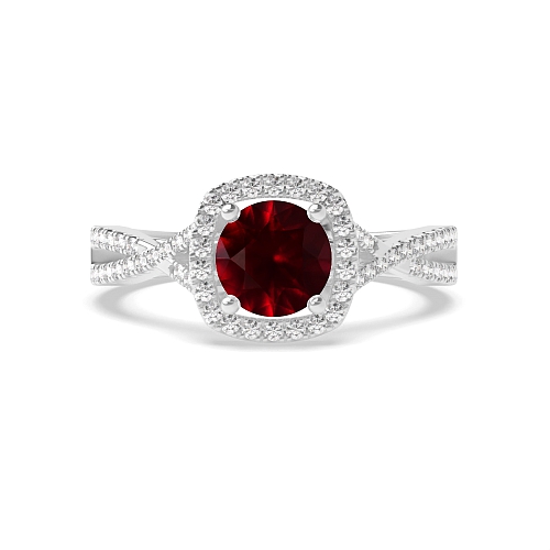 4 Prong Round Crossover shoulder Ruby Engagement Rings