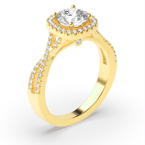 4 Prong Round Yellow Gold Crossover shoulder Engagement Rings