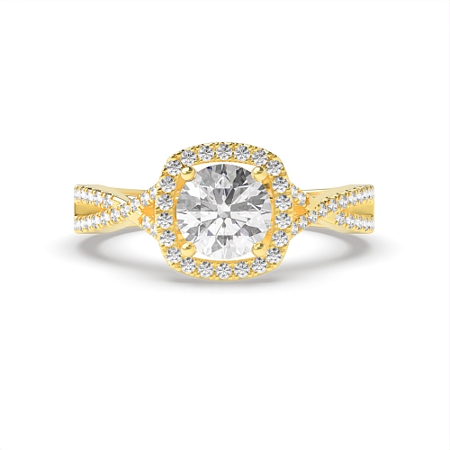 4 Prong Round Yellow Gold Crossover shoulder Engagement Rings