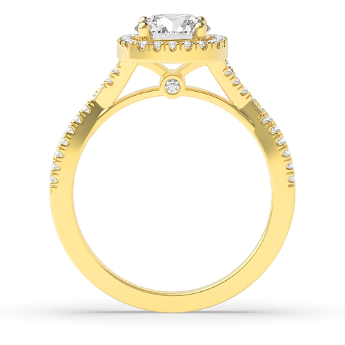 4 Prong Round Yellow Gold Crossover shoulder Engagement Rings