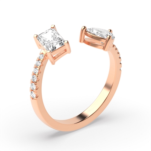 Radiant/Pear Rose Gold Shoulder set Toi Et Moi Engagement Rings