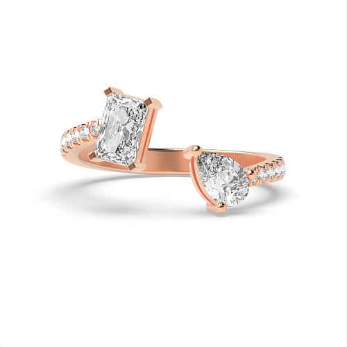 Radiant/Pear Rose Gold Shoulder set Toi Et Moi Engagement Rings