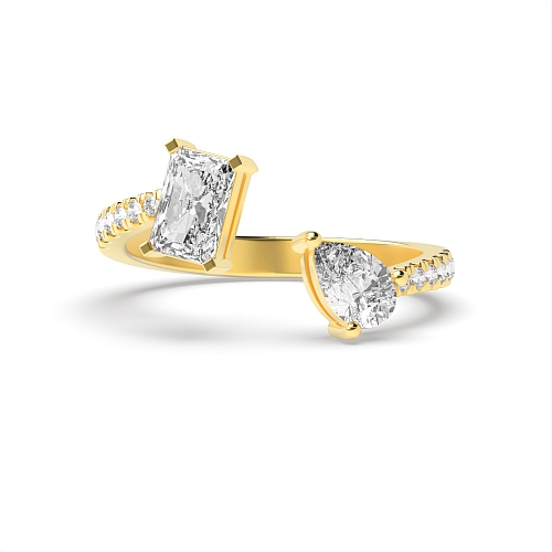 Radiant/Pear Yellow Gold Shoulder set Toi Et Moi Engagement Rings