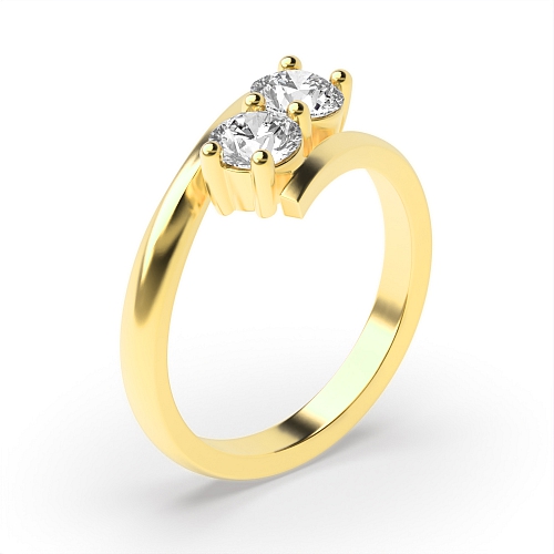 4 Prong Round Yellow Gold Petit Toi Et Moi Engagement Rings
