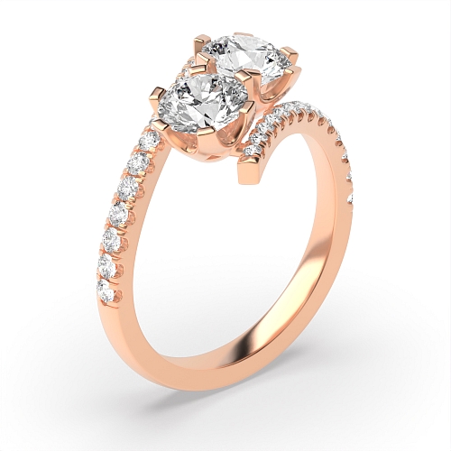 6 Prong Round Rose Gold unique Toi Et Moi Engagement Rings