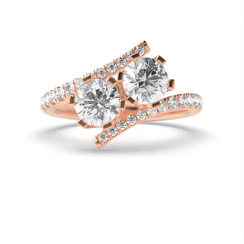 6 Prong Round Rose Gold unique Toi Et Moi Engagement Rings