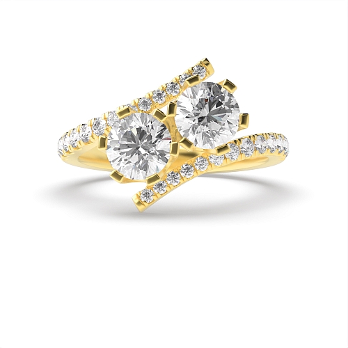 6 Prong Round Yellow Gold unique Toi Et Moi Engagement Rings