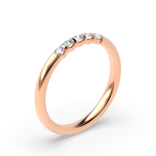 Channel Setting Round Rose Gold Delicate Quintet Diamond Rings