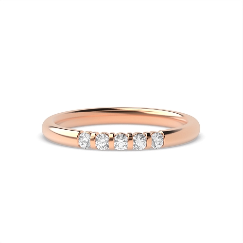 Channel Setting Round Rose Gold Delicate Quintet Diamond Rings