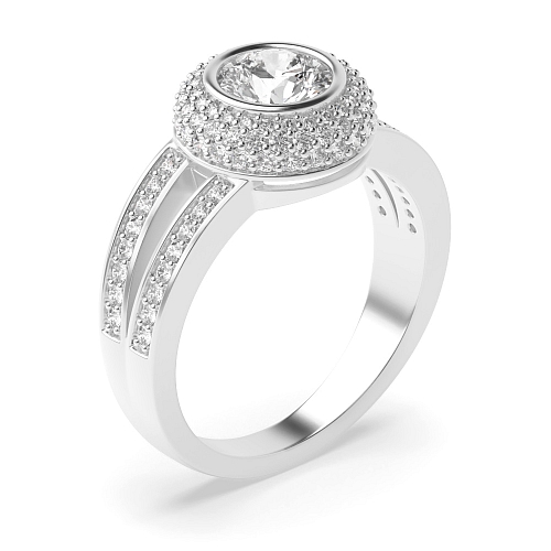 Bezel Setting Round Modern Splt Shank Halo Engagement Rings