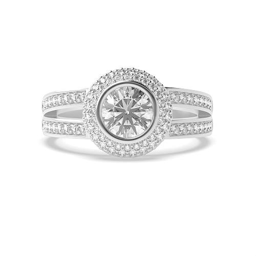 Bezel Setting Round Modern Splt Shank Halo Engagement Rings