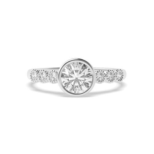 Bezel Setting Round Vintage with Milgrain Side Stone Engagement Rings